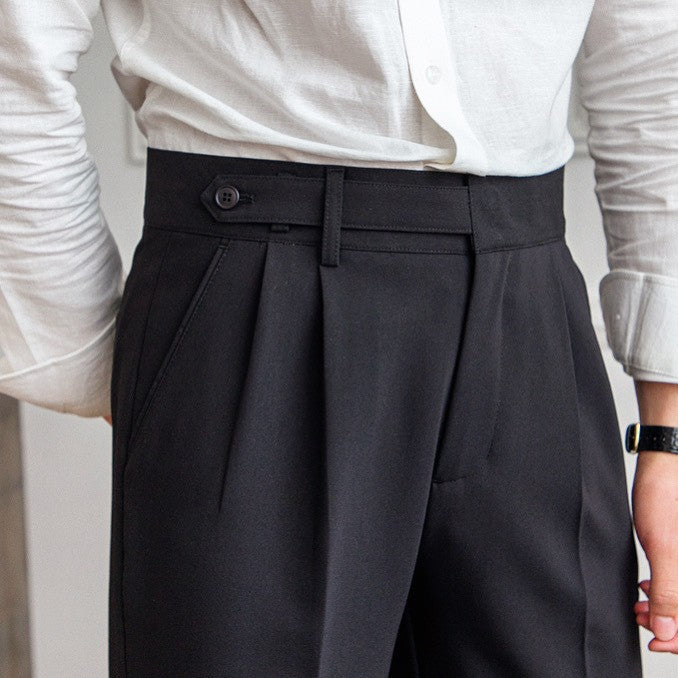 High Waisted Men Straight Casual Suit Pants High Quality Naples Pants British Elegant Trousers Apricot Black Banquet Wedding