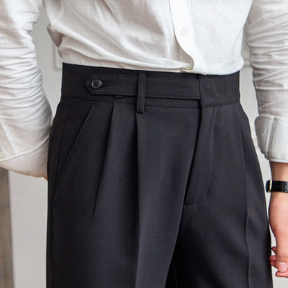 High Waisted Men Straight Casual Suit Pants High Quality Naples Pants British Elegant Trousers Apricot Black Banquet Wedding