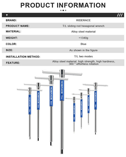 RIDERACE Jogo de Chaves Allen Hexagonais de Bicicleta com Cabo T de 2/2.5/3/4/5/6/8/10mm em Aço CRV para Reparo de Bicicletas