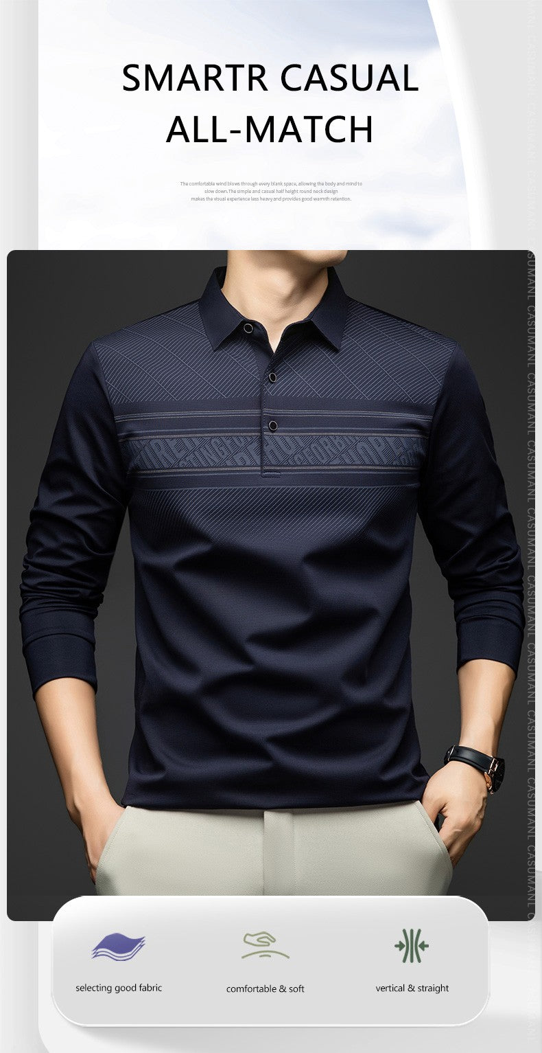 BROWON Polo Tee Shirt for Man 2025 Autumn New Luxury Men Long Sleeve T shirt Business Casual Slim Tops for Man Designer Clothes