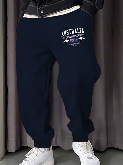 Austrália Down Under Impressão Homem Moletom Calça de Moletom Bolso Confortável Calças Compridas Calças Básicas Confortáveis Y2K Cintura Elástica Calça Versátil