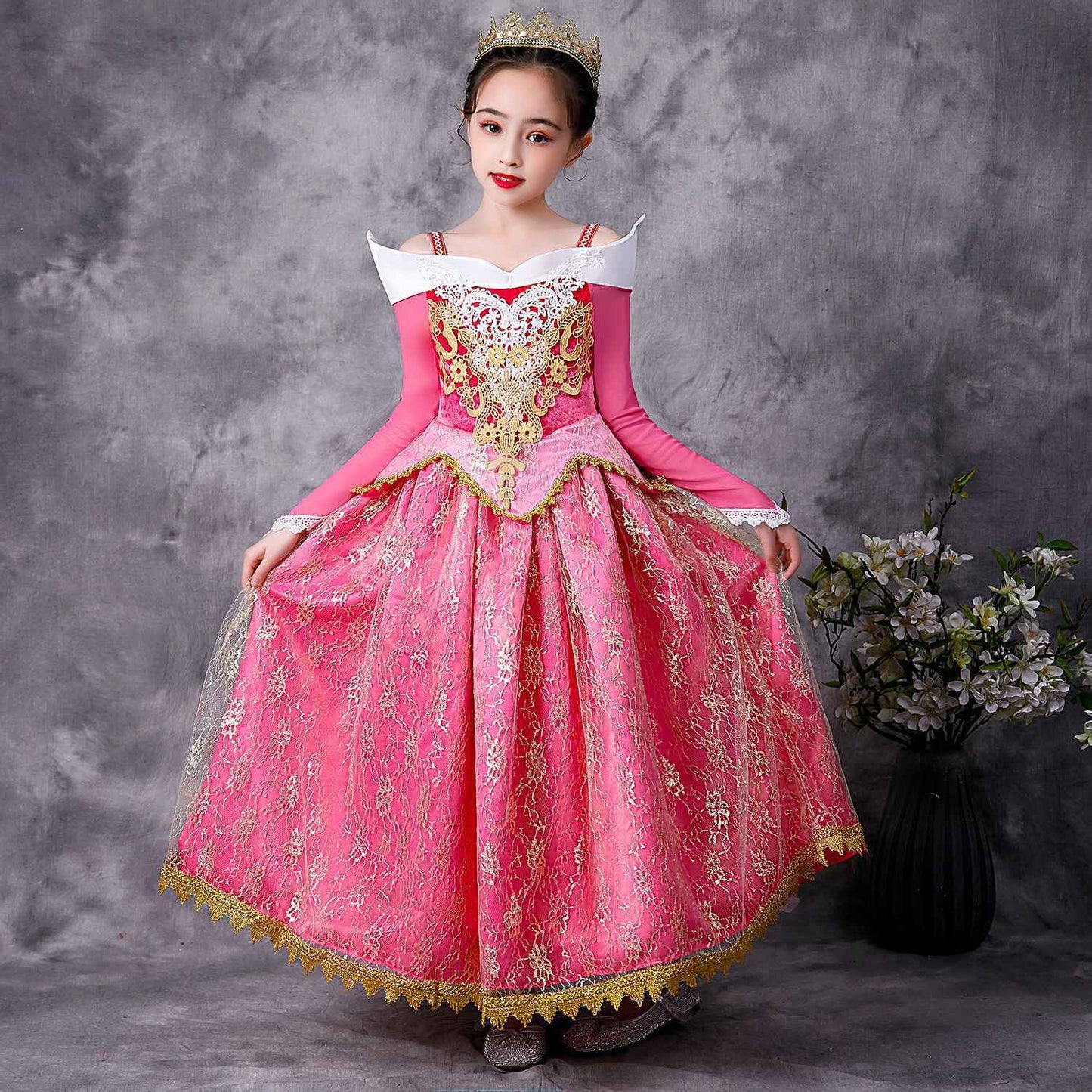 Sleeping Beauty Aurora Princess Halloween Cosplay Dress Off Shoulder Gift Carnival Party Fancy Princess Lace Dress