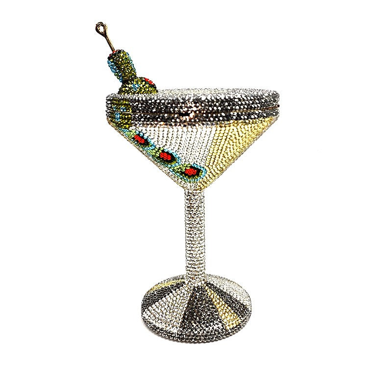 Stunning women rhinestone martini purse bag drink Luxury crystal Olive cocktail clutch bag