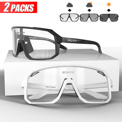 2 Pacotes de Óculos de Ciclismo Fotocromáticos para Ciclismo MTB Óculos de Proteção para Bicicleta, Bicicleta de Montanha, Masculino e Feminino, Esportivo