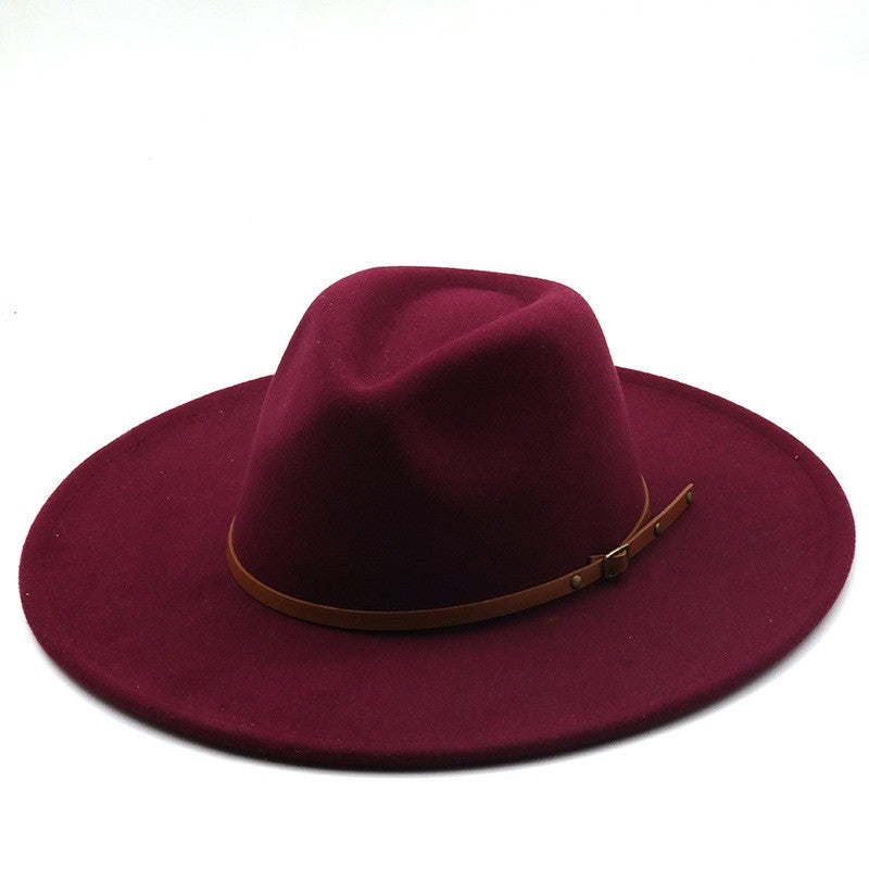 9.5cm Wide Brim Fedora Hats with Brown Belt Autumn Winter Women Party Top Hat Men Jazz Retro Cowboy Felt Cap Panama Sun Hat