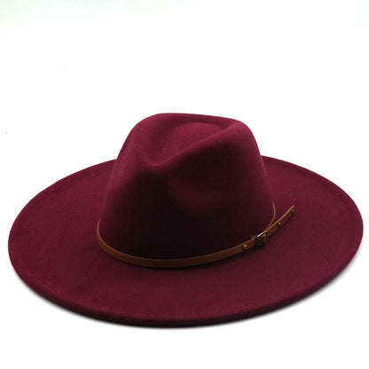 9.5cm Wide Brim Fedora Hats with Brown Belt Autumn Winter Women Party Top Hat Men Jazz Retro Cowboy Felt Cap Panama Sun Hat
