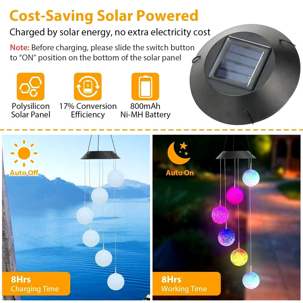 1PC LED Solar Powered Outdoor Solar Round Wind Chime Lamp Garden Lawn Landscape Light Garden Decoration Lights Birthday Gifts
