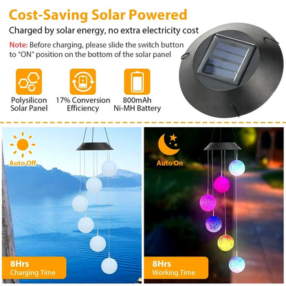 1PC LED Solar Powered Outdoor Solar Round Wind Chime Lamp Garden Lawn Landscape Light Garden Decoration Lights Birthday Gifts