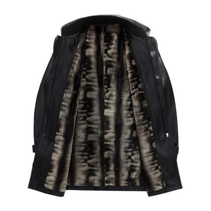 Fashion PU Leather Jacket Mid-length Fleece Thickened Windbreakers Suit Styles Large-sized Coats Overcoats Men's Slimming Trendy