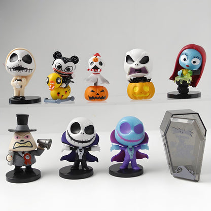 8 unidades/conjunto Anime O Estranho Mundo de Jack Jack Skellington Prefeito Sally Figuras de Ação Modelos de Brinquedo Presentes de Natal