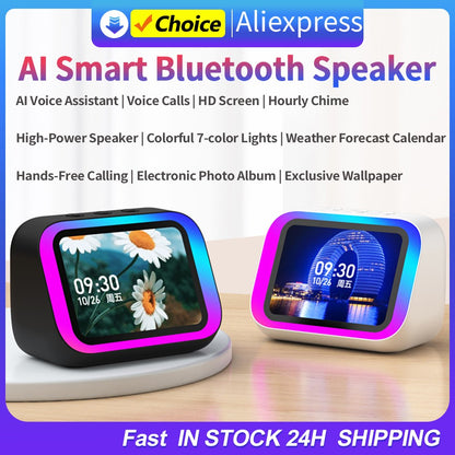 Smart Speaker Assistente de Voz Portátil Bluetooth Despertador com Tela Touch HD para Decoração de Quarto