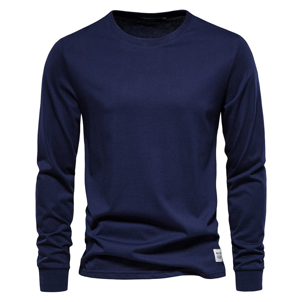 AIOPESON Camiseta Masculina De Algodão De Cor Sólida Gola Redonda Manga Longa Primavera Outono Camiseta Básica De Alta Qualidade Masculina
