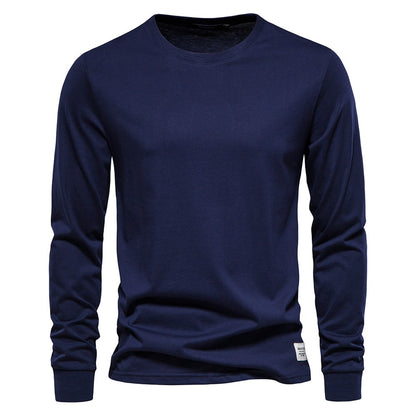 AIOPESON Camiseta Masculina De Algodão De Cor Sólida Gola Redonda Manga Longa Primavera Outono Camiseta Básica De Alta Qualidade Masculina
