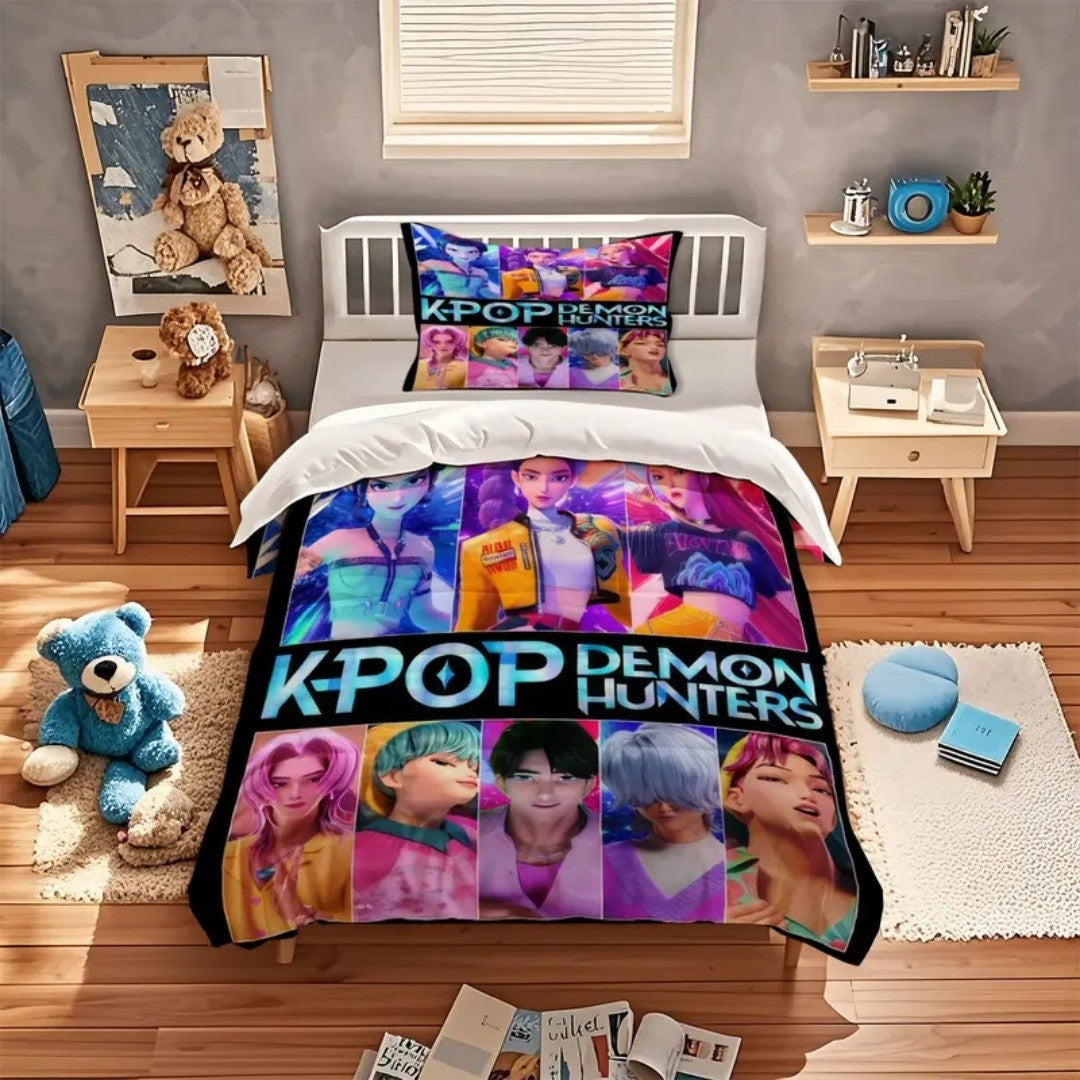 KPop D-Demon Hunters Bedding Set Single Halloween Costume Bedding Set - 2-3 Piece Comforter Quilt Duvet Cover Pillow Case Sets