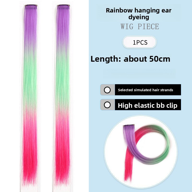Extensões de Cabelo com Brilho em Degradê de Três Cores, Presilhas em Cabelo Sintético Arco-Íris com Brilho, Extensões de Cabelo com Brilho Resistentes ao Calor