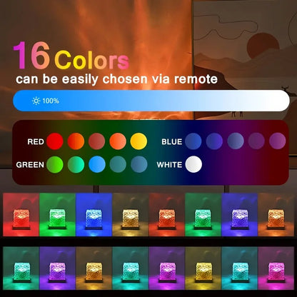 Ocean Wave Aurora Projector Light USB Remote RGB Water Ripple 16 Colors Night Light Home Office Bar Living Room Ambient Light