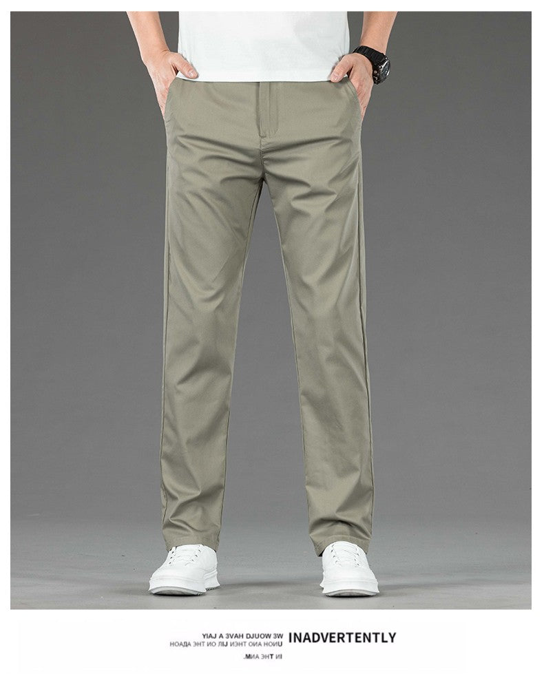Spring Summer New Men's Casual Pants Thin Mulberry Silk Soft Business Casual Trousers Slim Straight Elastic Suit Pants Male