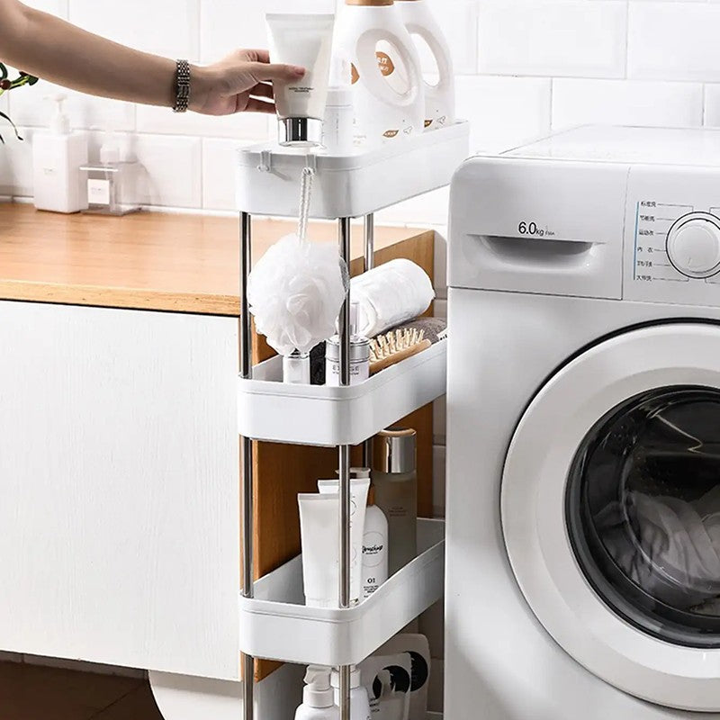 Rack de armazenamento móvel com 3/4 níveis para espaços estreitos, carrinho utilitário com rodinhas, prateleira organizadora fina para cozinha, banheiro e sala de estar