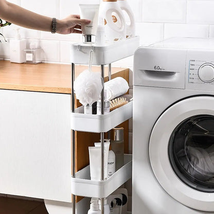 Rack de armazenamento móvel com 3/4 níveis para espaços estreitos, carrinho utilitário com rodinhas, prateleira organizadora fina para cozinha, banheiro e sala de estar
