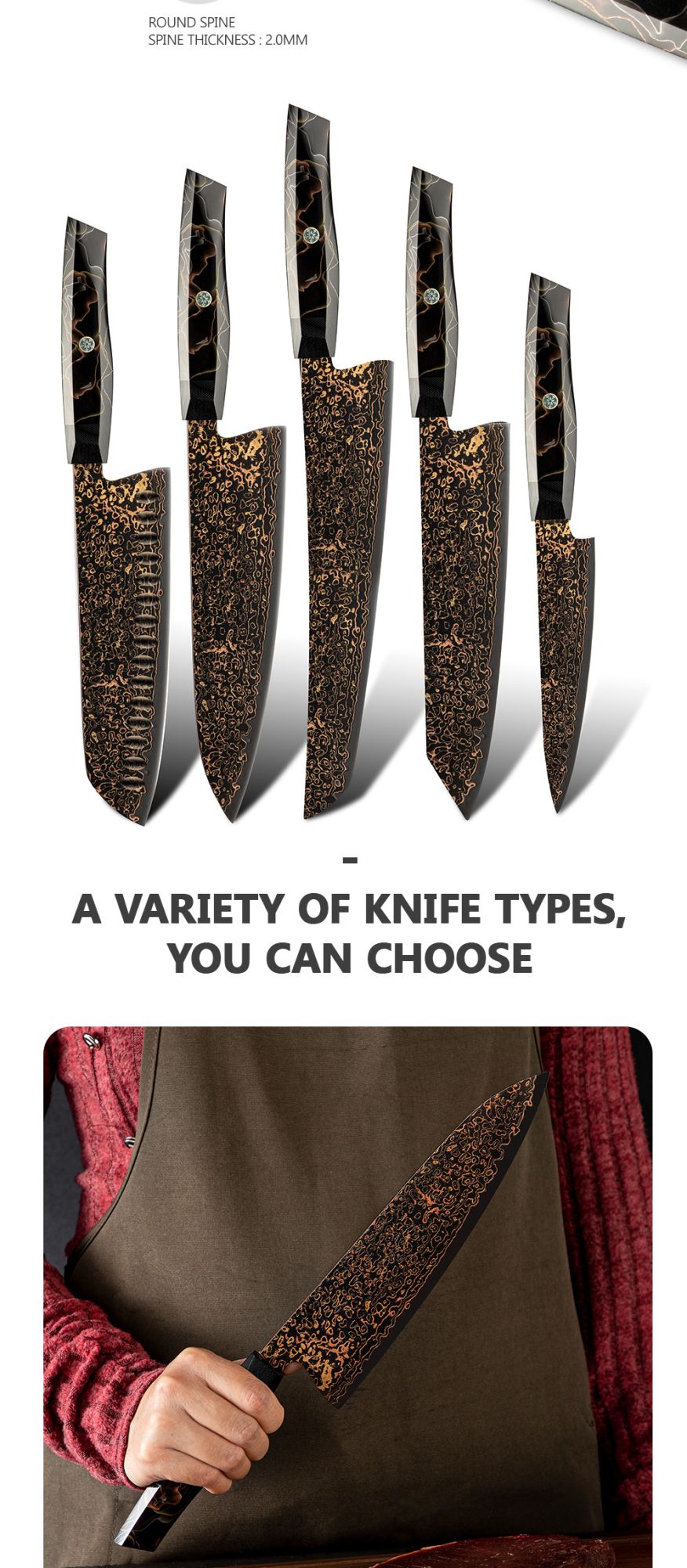 Conjunto de facas de aço Damasco japonês 37 camadas com cobre VG10, facas de cozinha, chef, bife, multiuso, frutas, para descascar, com cabo de resina de malha