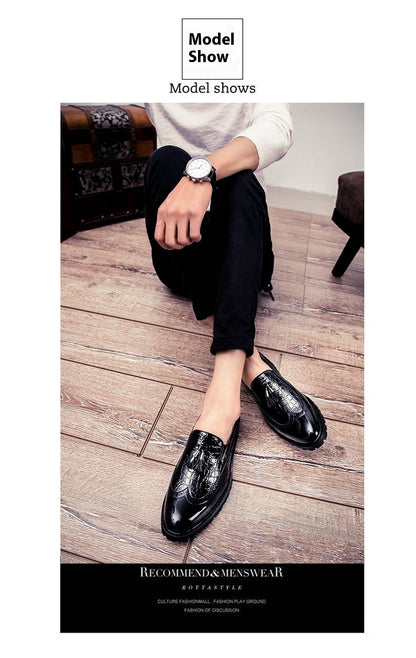 2024 new lazy man slip-on bean shoes men's business casual crocodile print 46 large size fringed leather shoes men