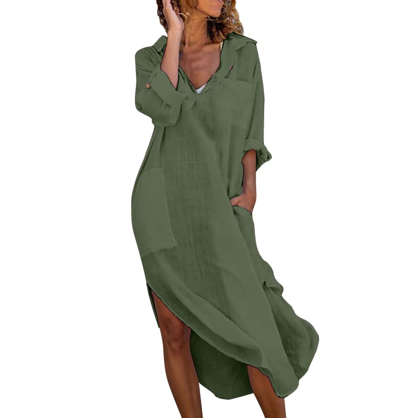 Shirt Dress for Women Linen Cotton Clothing 2022 Spring Summer Casual Vintage Ov
