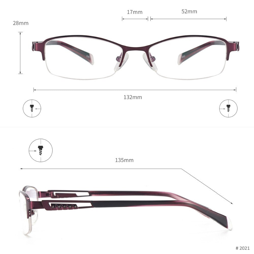 Women Vintage Semi Rimless Eyeglasses Frame Metal Half Rim Oval Spectacle For Prescription Lenses Myopia Multifocal