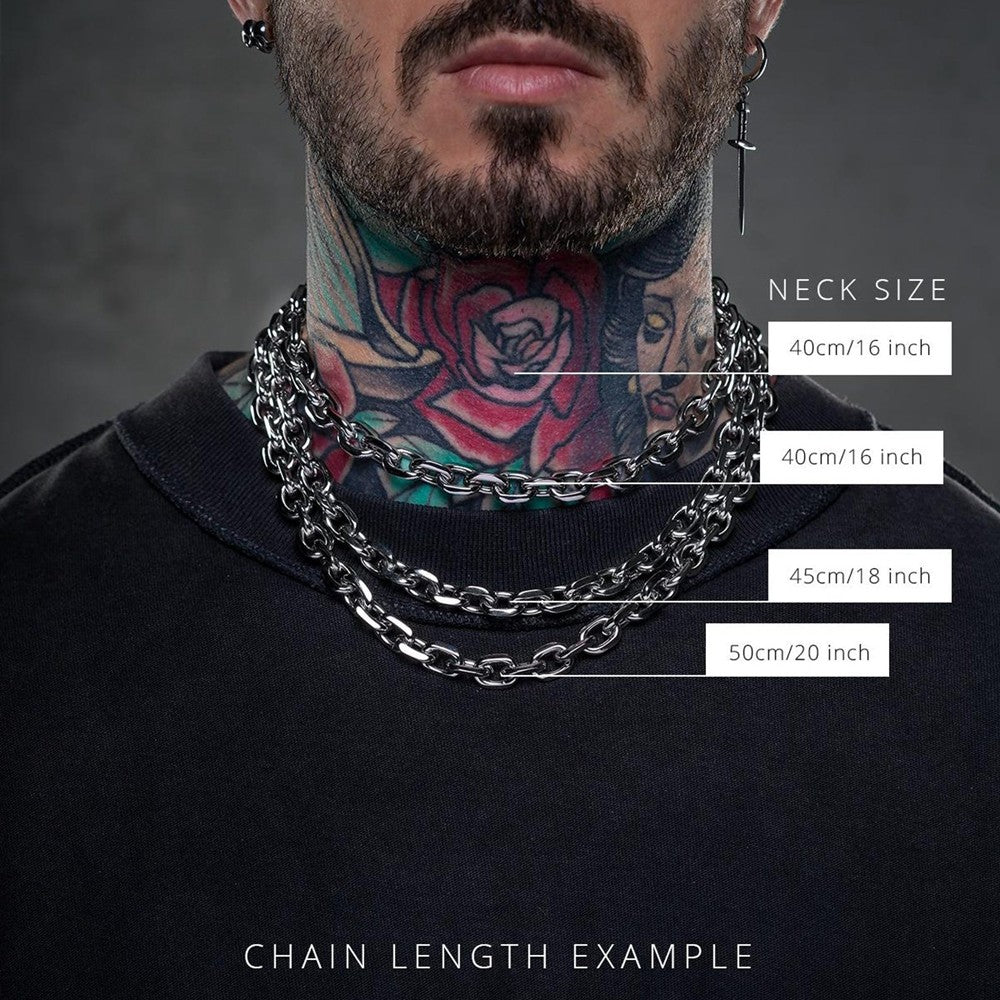 Colar Corrente Elo Cabo Grosso Bizelado 8mm Aço Inoxidável Joia Grunge Punk Gótica Presente para Ele