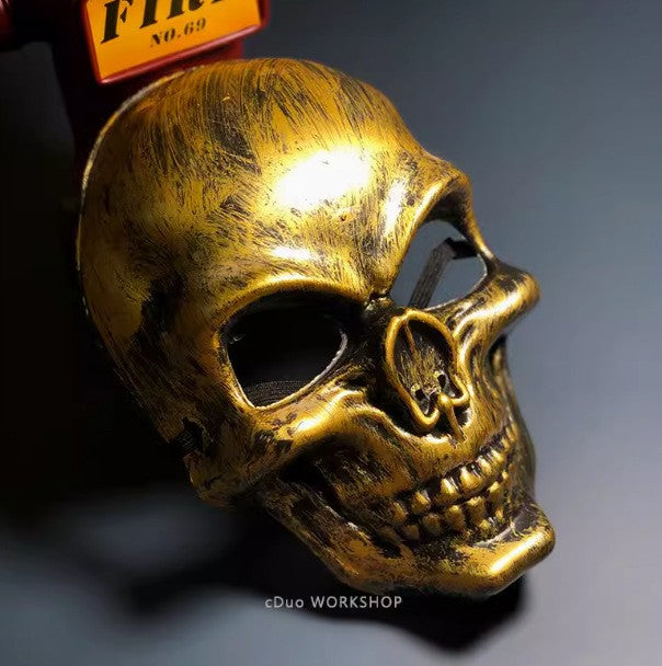 New White Ghost Head Skull Mask Halloween Horror Gold and Silver Mask Horror Smiley Cold Light Sticker Line Mask