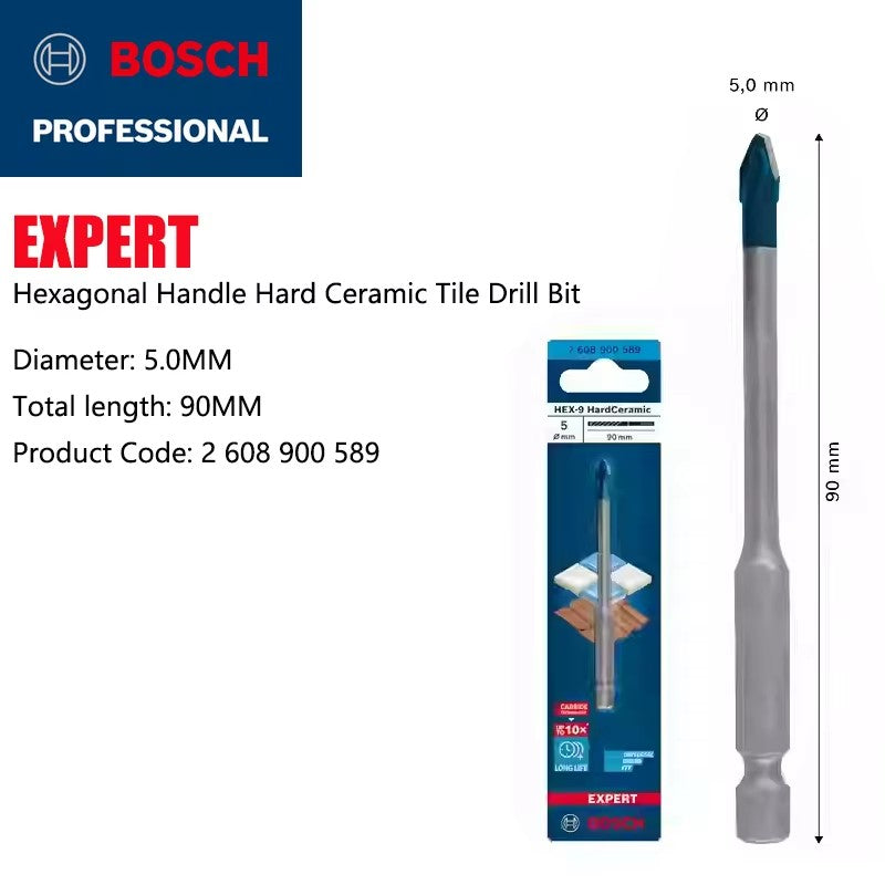BOSCH Brocas Hex-9 Hard Ceramic EXPERT Furadeira de Azulejos Vitrificados e Piso de Mármore Acessórios Multiuso para Ferramentas Elétricas