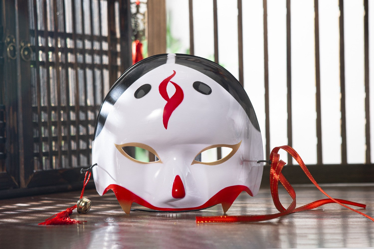 Half Face COS Ancient Style Red Makeup Awakening Headwear Face Mask Japanese Fox Halloween Mask