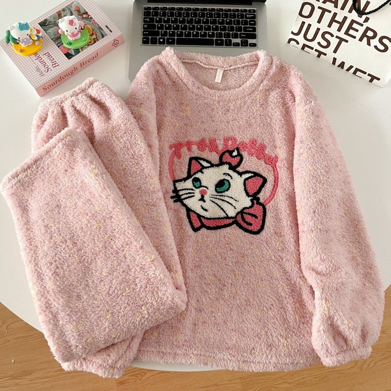 Thickened Warm Women‘s Sleepwear Cartoon HelloKitty Women's Pajamas Set Winter New Cute Fashion Two Sets Nightwear Loungewear