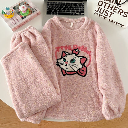 Thickened Warm Women‘s Sleepwear Cartoon HelloKitty Women's Pajamas Set Winter New Cute Fashion Two Sets Nightwear Loungewear
