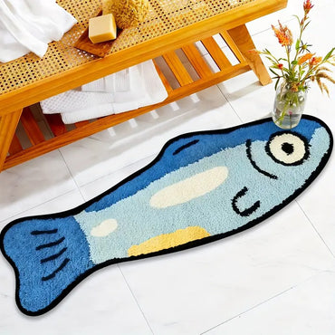 VIKAMA Blue Cartoon Salted Fish Carpet Soft And Washable Home Decor, Suitable For Rooms, Bedrooms, Entrances, And Kitchens