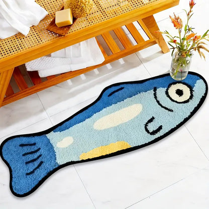 VIKAMA Blue Cartoon Salted Fish Carpet Soft And Washable Home Decor, Suitable For Rooms, Bedrooms, Entrances, And Kitchens