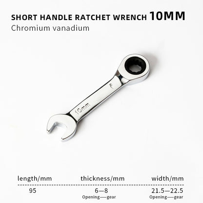 1 Chave de Catraca Curta - Alcance de 6-19mm, Chaves de Soquete de Catraca de Cabo Curto de 72 Dentes para Reparo Automotivo e de Porcas