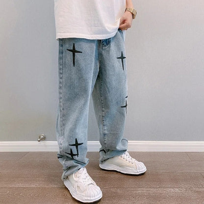 Nova Calça Jeans Masculina Larga Bordada Moda Solta Calça Jeans Streetwear Hip Hop Reta Perna Larga Calça Casual Roupa Masculina