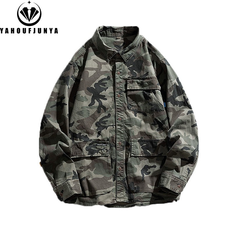 New Men Spring Long Sleeve Camouflage Cargo Casual Lapel Blouses Men High-Quality Design Outdoors Brand Clothing Shirt Male Coat
