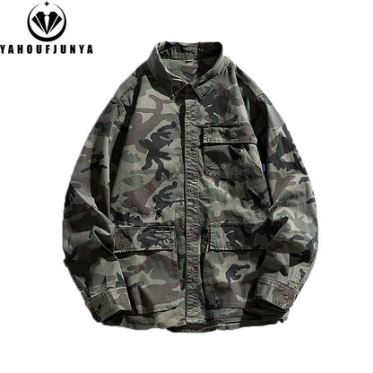 New Men Spring Long Sleeve Camouflage Cargo Casual Lapel Blouses Men High-Quality Design Outdoors Brand Clothing Shirt Male Coat