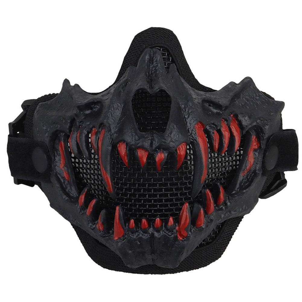 Fangs Cosplay Airsoft Mask Multipurpose Half Face Mask Adjustable Strap Breathable Headwear Halloween Horror Party Decor