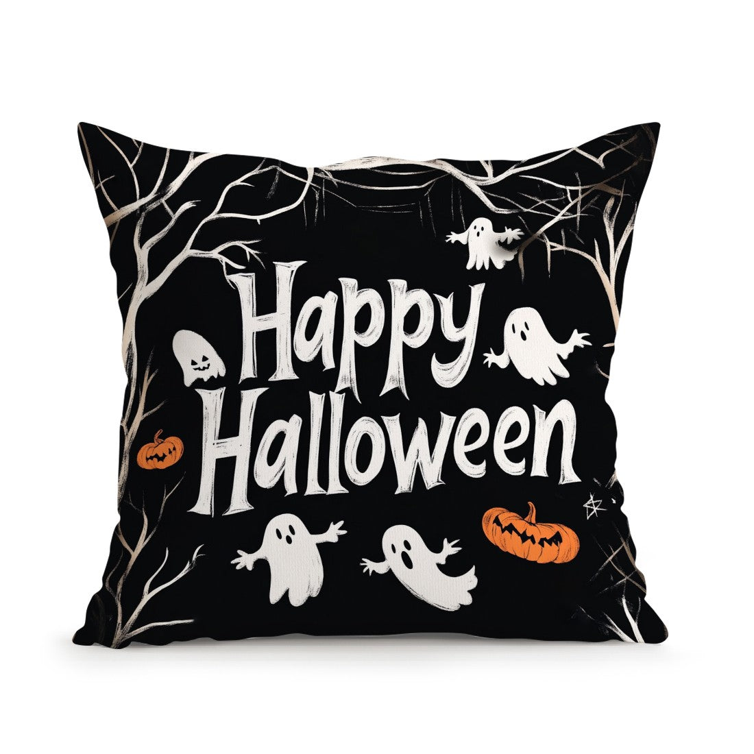 Halloween Ghost Pumpkin Print Cushion Cover Peach Skin Velvet Room Home Sofa Living Office Car Simplicity Pillow Cover 45x45CM