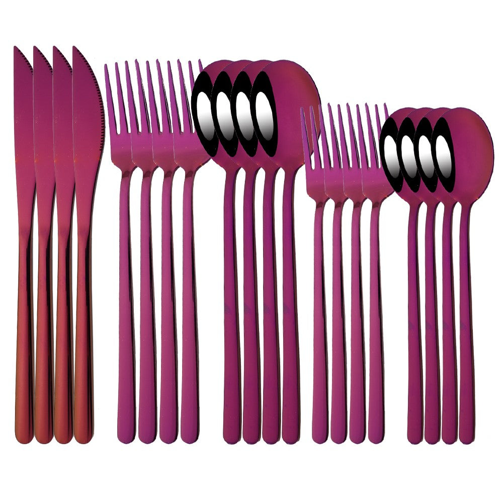 20Pcs Pink Silver Dinnerware Set Knife Dessert Fork Spoon Flatware Cutlery Set 304 Stainless Steel Silverware Tableware Kitchen