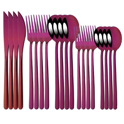 20Pcs Pink Silver Dinnerware Set Knife Dessert Fork Spoon Flatware Cutlery Set 304 Stainless Steel Silverware Tableware Kitchen