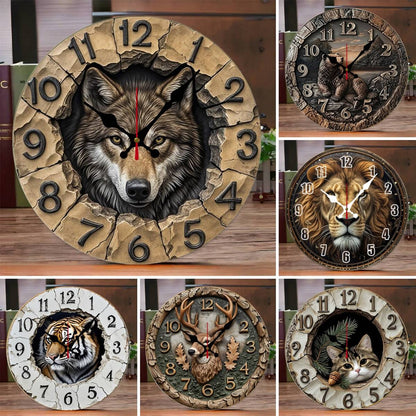 Wilderness And Animals Wooden Round Silent Hanging Wall Clock,Suitable For Living Room,Office,Study Room,Bedroom,Home Decoration