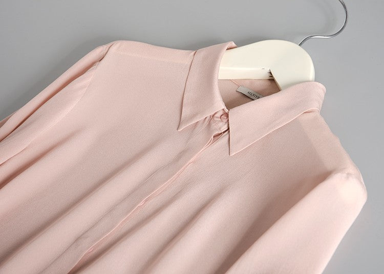 2025 Spring New Women's Silk Shirt Women's Long Sleeve 100% Mulberry Silk Blouse 16 MM White-collar OL Style Shirts For Women