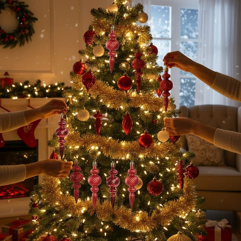16Pcs 16Pcs/Box Christmas Hanging Balls Special Shaped Gold Powder Xmas Tree Party Decorations with Hanging Rope