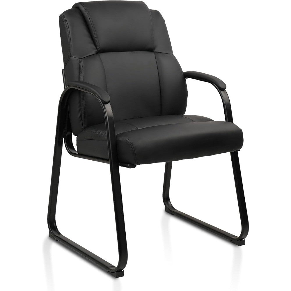 Leather Guest Chair with Padded Arm Rest for Reception Meeting Conference and Waiting Room Side Office Home