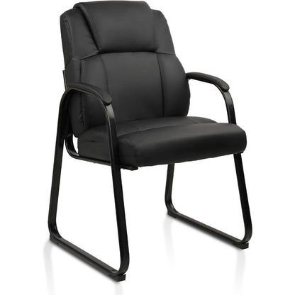 Leather Guest Chair with Padded Arm Rest for Reception Meeting Conference and Waiting Room Side Office Home