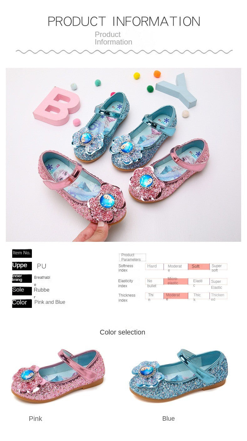 Disney Frozen Princess Elsa Cartoon Soft Sole Sandals Baby Girl Princess Shoes Crystal Shoes Children Flat Girl Leather Shoes