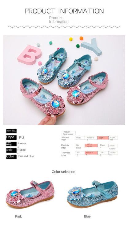 Disney Frozen Princess Elsa Cartoon Soft Sole Sandals Baby Girl Princess Shoes Crystal Shoes Children Flat Girl Leather Shoes